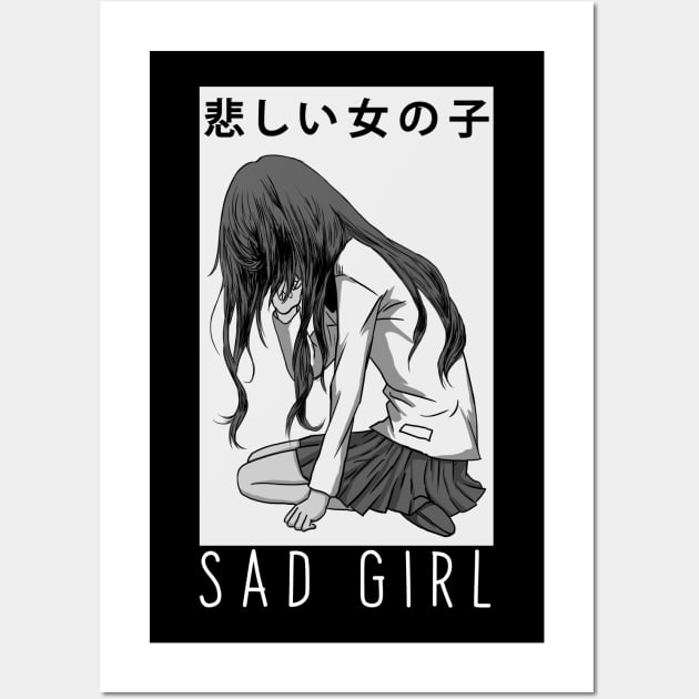 Sad Girl Anime Aesthetic Vaporwave Japanese Otaku Harajuku Hoodie Wall Art by Vaporwave